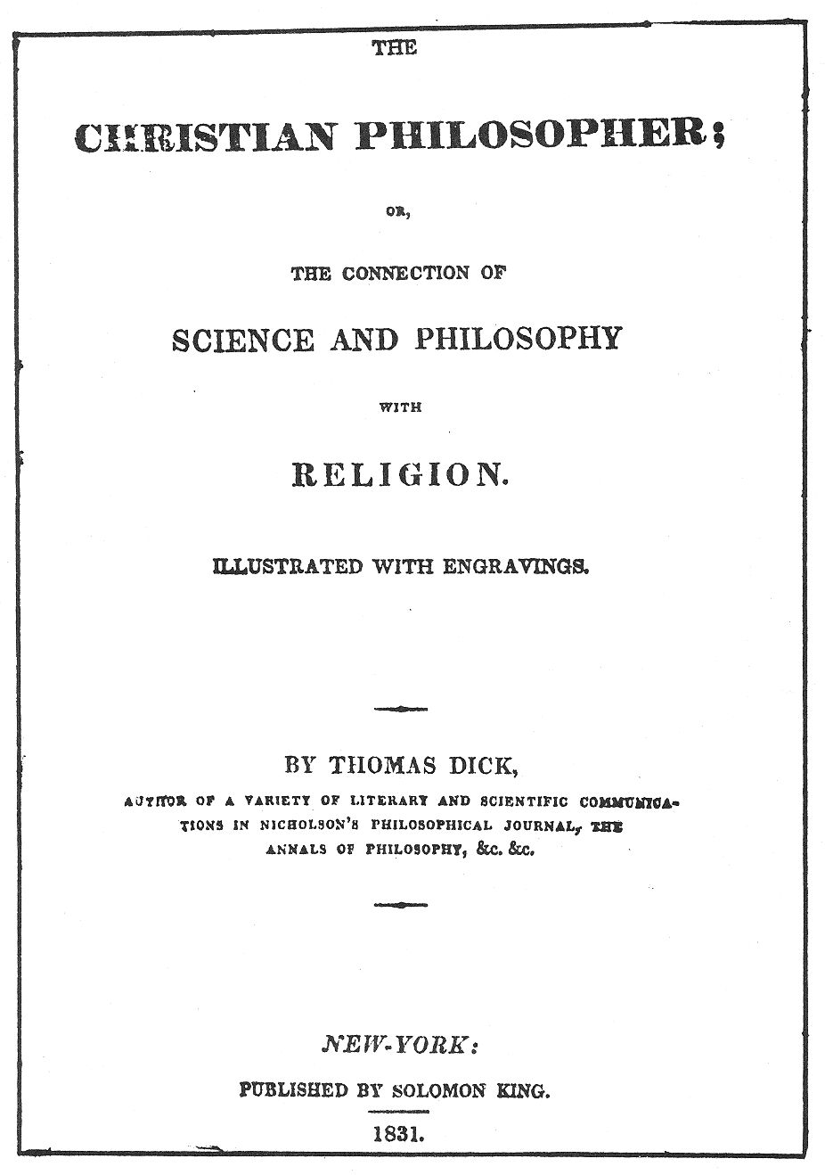 Title page of Thomas Dick's Christian Philosopher