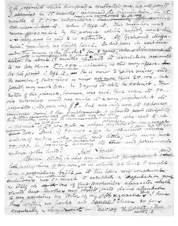 MS of a letter from Poe to Charles Anthon, before November 2, 1844