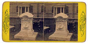 Stereoscope view card of Poe's Memorial Grave