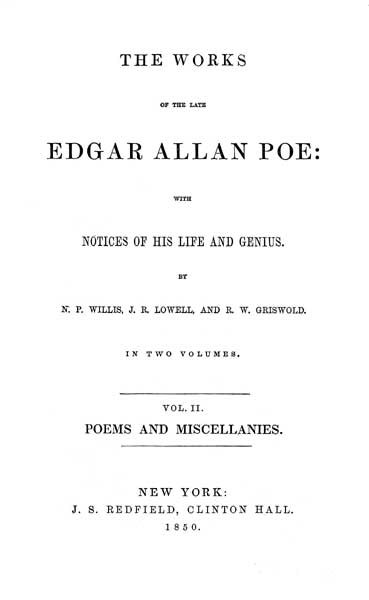 The Works of the Late Edgar Allan Poe - Volume II (1850) - title page