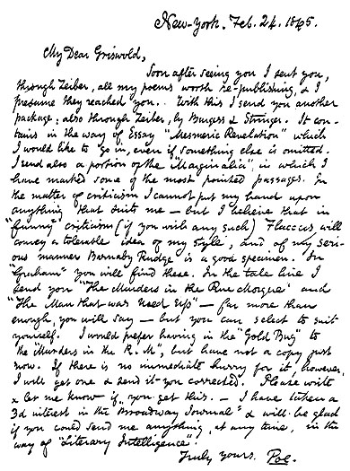 Letter from Poe to Griswold